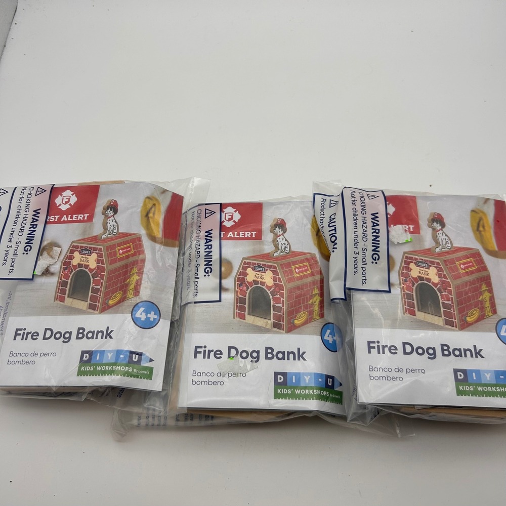 Lowe's DIY-U Kids Workshop Fire Dog Bank First Alert Wood Craft Kit 3 Pack NEW